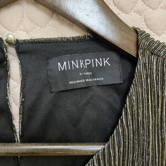 NWOT MINKPINK Emory Cut-out Ribbed Midi Dress Metal Black Gold Size XL - Picture 10 of 15